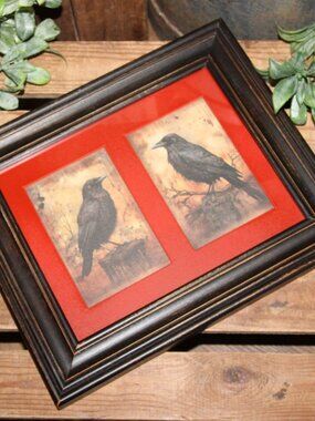 Rustic Raven Crow Black Bird Primitive Farmhouse Framed Wall Decor